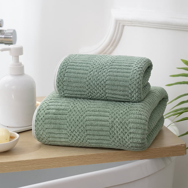 Juego de toallas de vellón Corals | Toalla facial y de baño suaves y absorbentes (2 piezas) | Poliéster duradero y resistente a la decoloración | Verde, rosa, café y azul | Toallas de baño de secado