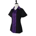 thumbnail image 2 of Work Shirt Elegant Formal Office Short Sleeve Women Secretary Blouses-black&violet, 2 of 2