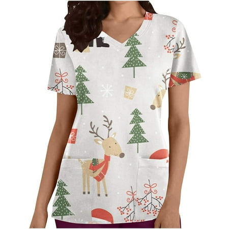 

Womens Tops Corset Tops for Women Women s Trendy Short Sleeve V-Neck Tops Working Uniform Printed Pocket Blouse Tops White Long Sleeve Shirts for Women Valentine Shirts for Women Gray M