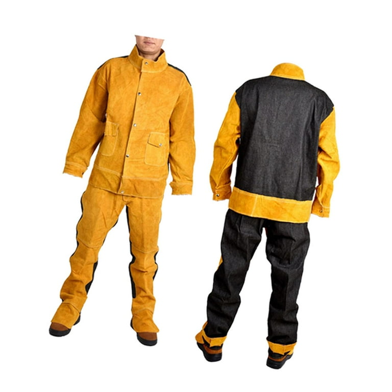 Milageto Leather Welding Jacket Pants Suit Fire Resistant Anti