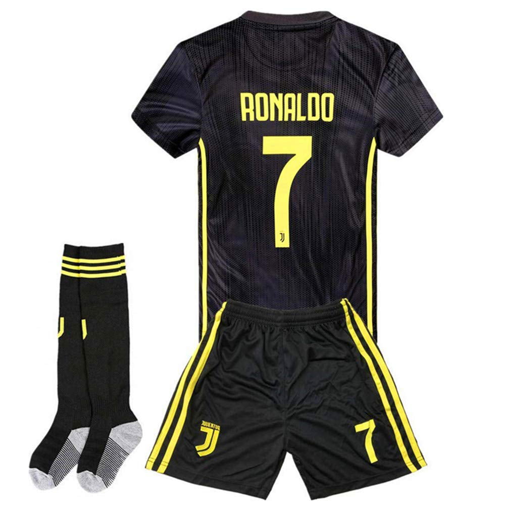 Socks,Black & White Soccer Jersey Kids,Youth 2019/2020 Juventus #7 Cristiano Ronaldo Soccer Jersey Shorts 