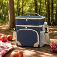 thumbnail image 4 of Insulated Picnic Cooler Bag, Navy Picnic Tote Bag, Two Layer Dual Compartment Lunch Bag with Shoulder Strap, Waterproof Reusable Soft Cooler, 10X7X11 Inch Oxford Square Bag with, 4 of 7