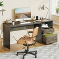 thumbnail image 1 of Bestier Bureau d'Ordinateur avec Tiroirs Prise de Courant 60 Pouces Bureau de Bureau Bureau à Plateau Relevable, Gris, 1 of 10