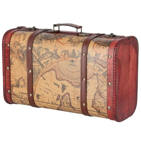 Vintage Suitcase, Decorative Treasure Wooden Trunk Antique Leather Suitcase  Storage Box For Books Jewelry Document Stash