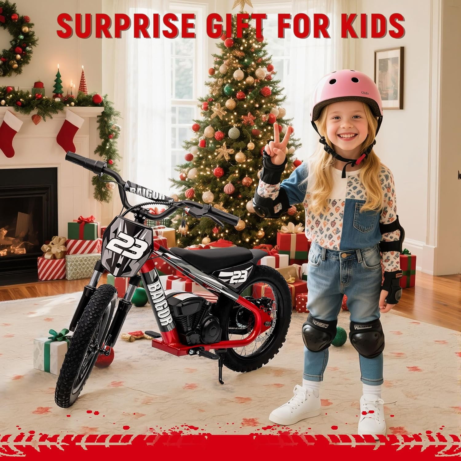 Electric Dirt Bike for 6-12 Years, Akaber 250W Brushless Motor 15.5MPH, 16" Inflatable Tires, 24V Detachable Battery, Electric Bike