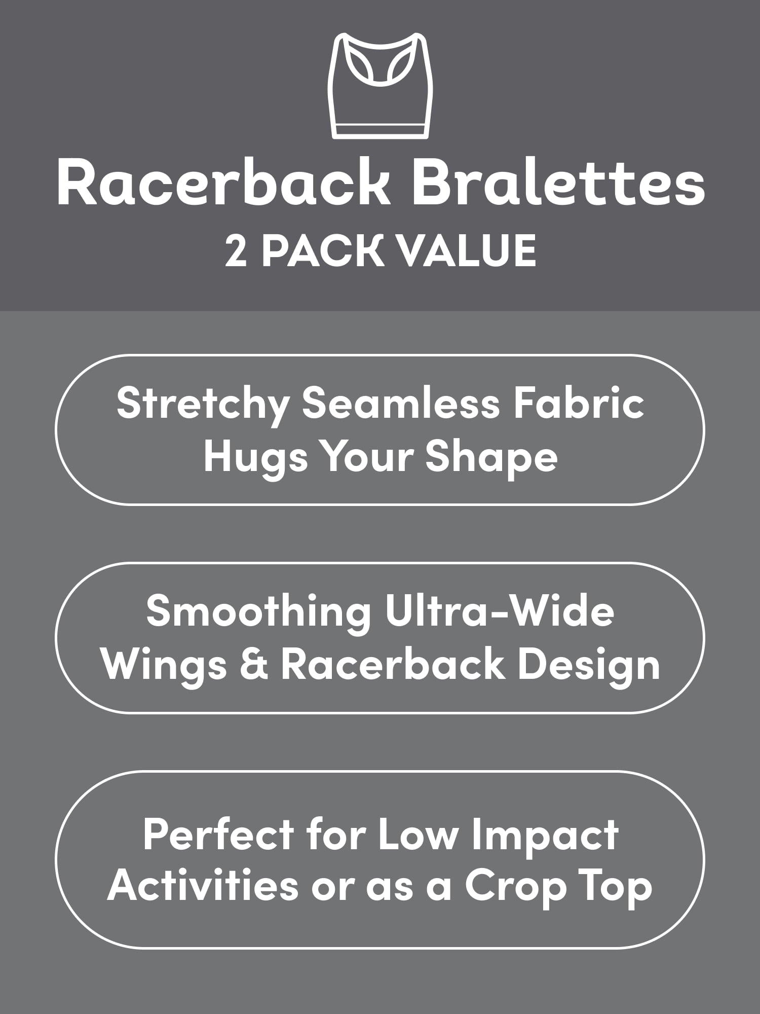 Fruit of the Loom Women's Seamless Racerback Longline Bra, 2-Pack, Sizes XS-4XL
