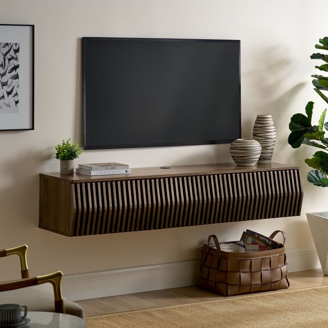 Modway Vaughn 64" Wall Mount TV Stand in Walnut
