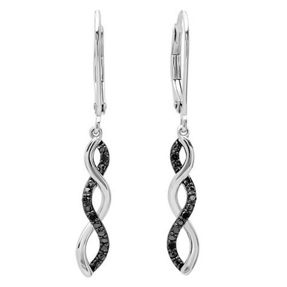 Dazzlingrock Collection Round Black Diamond Infinity Swirl Dangling Drop Earrings for Women (0.10 ctw, Color Black, Clarity Opaque) in 925 Sterling Silver