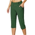 thumbnail image 4 of Kvture Women Capri Pants Polka Dot Print Lounge Capri Pants Elastic High Waist Straight Leg Capris Pant Soft Lightweight Breathable Comfort Trousers Green L, 4 of 7