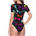 thumbnail image 4 of Gaeub Colorful Dragonflies Women'S Short Sleeve One Piece Swimsuit Sexy High-Waisted Bodysuit For Swimming, Beach, Sports - Xx-Large, 4 of 9