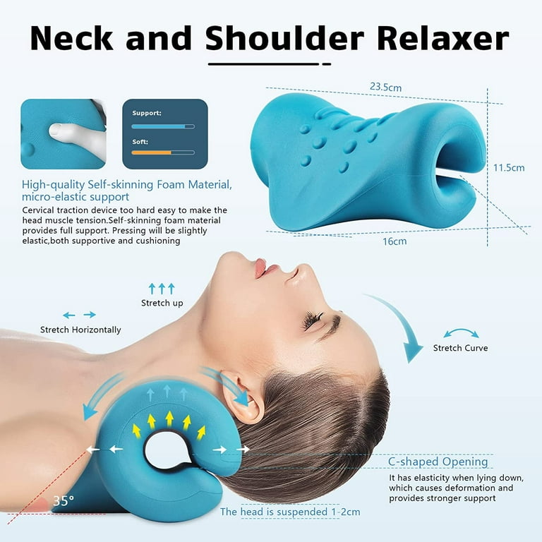 Neck and Shoulder Relaxer, Cervical Traction Device for TMJ Pain Relief Blue