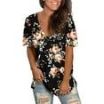 thumbnail image 2 of Fantaslook V Neck T Shirts for Women Floral Summer Tops Short Sleeve Shirts Casual Tunic Tops, 2 of 8