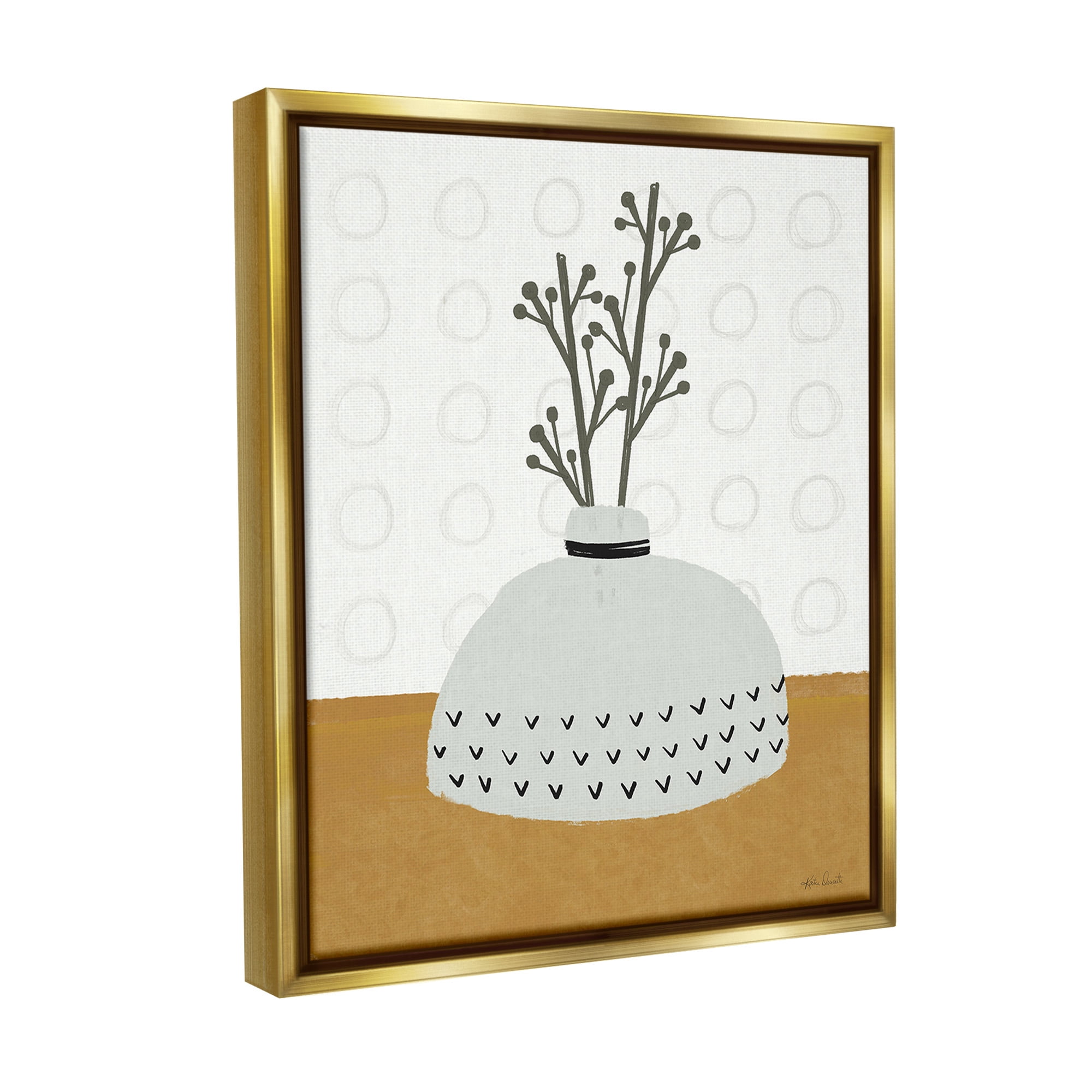 Stupell Industries Modern Leaf Bouquet Botanical & Floral Painting Gold Floater Framed Canvas Art Print Wall Art, 17 x 21
