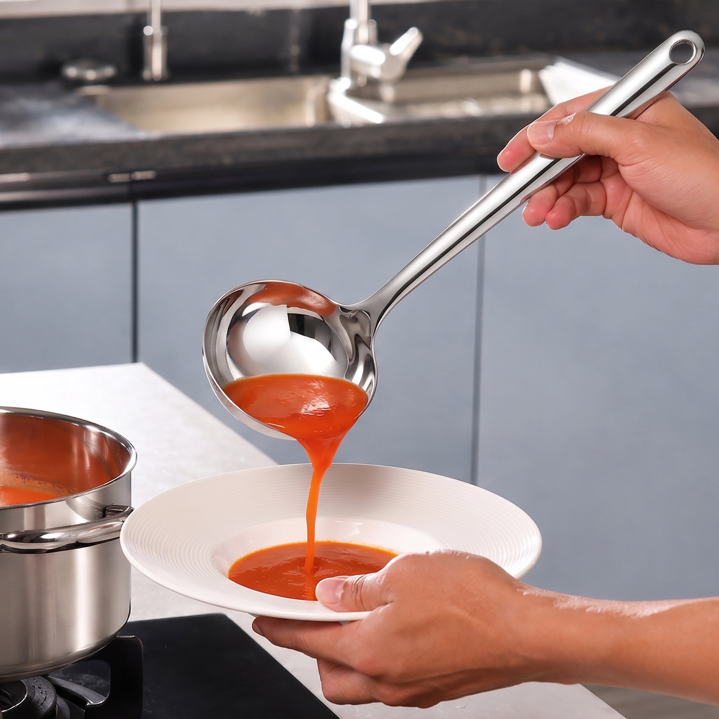 Mainstays 12.5-Inch Stainless Steel Cooking Ladle, Dishwasher Safe