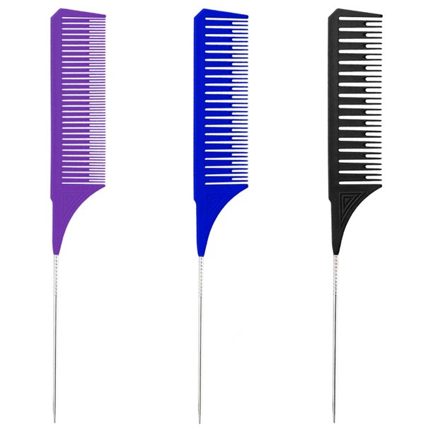 Peine de tejido Resaltando Dolor de colorante Pin de acero inoxidable Pin Combs Styling DIY Herramientas Accesorios Regalos Principiante Púrpura Azul Negro 3 Paquetes Monstrate CE011621-08