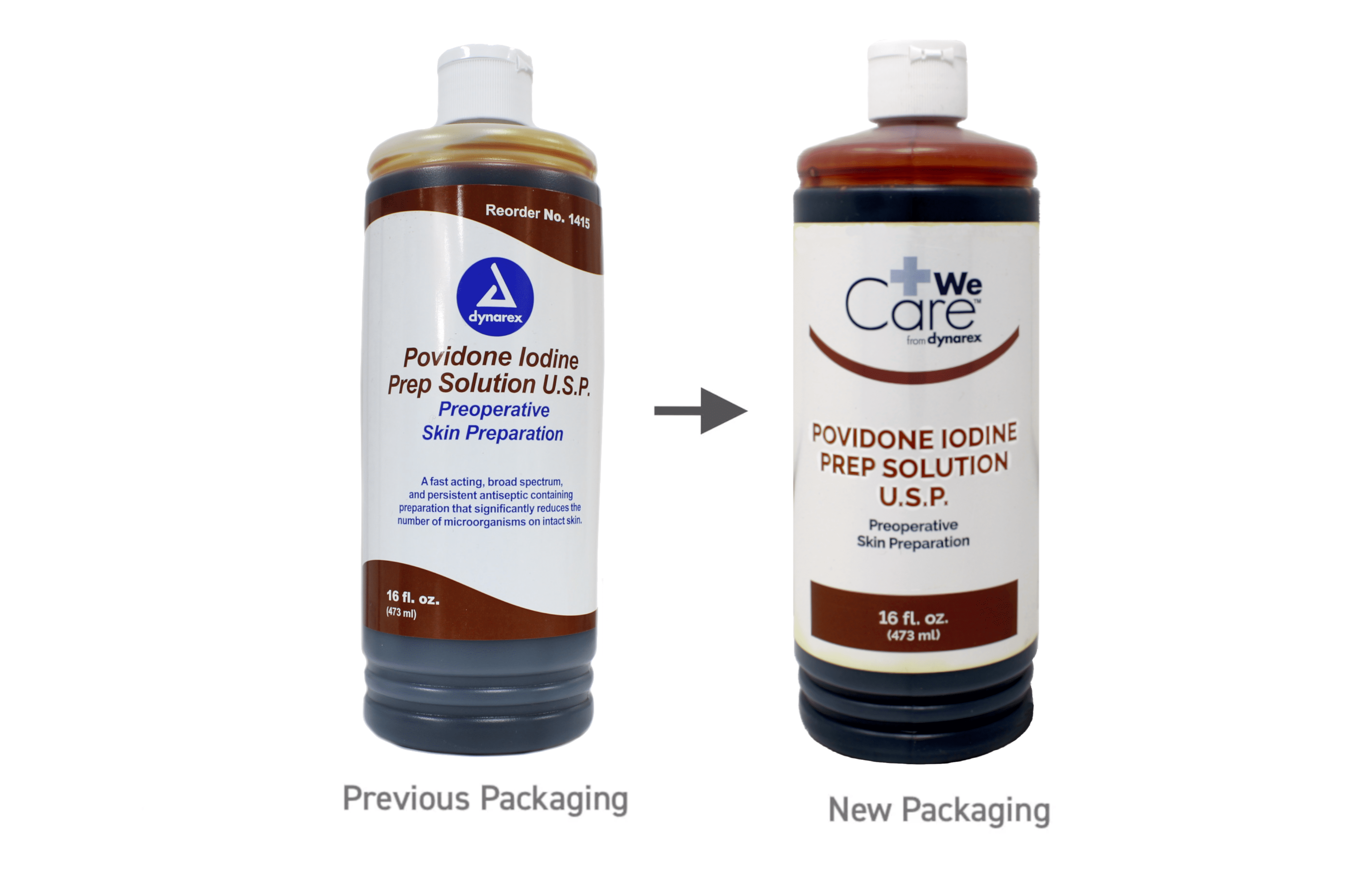 Dynarex Povidone Iodine Prep Solution USP Preoperative Skin Preparation 16 fl oz (Pack of 2)