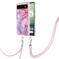 thumbnail image 2 of Case for Google Pixel 6a, Adjustable Detachable Crossbody Strap Neck Strap Silicone Bumper Marble Painted TPU Ultra Thin Shockproof Protective Phone Case Cover for Google Pixel 6a, Pink, 2 of 7