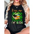 thumbnail image 2 of 1pc Women's St. Patrick's Day T-Shirt - Casual Crew Neck Short Sleeve Top with "Kiss Me I'm Irish" Print, Polyester 95% Elastane 5%, Medium Stretch Knit Fabric, All Seasons, Clover Tongue, Spring/sum, 2 of 8