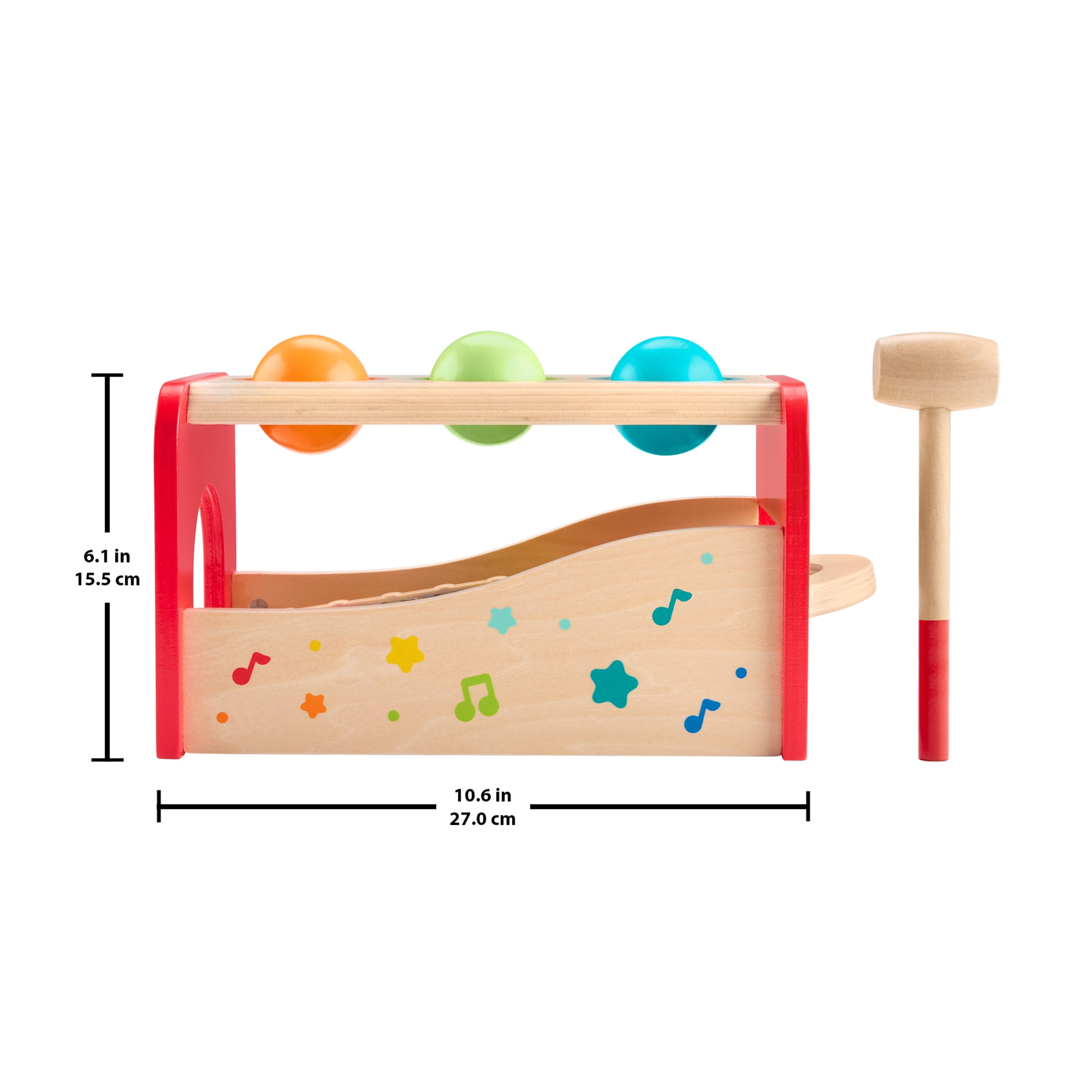 Fisher-Price Wooden Pound & Tap Bench Xylophone Musical Instrument Toy for Toddlers 18+ Months, 6 Pc