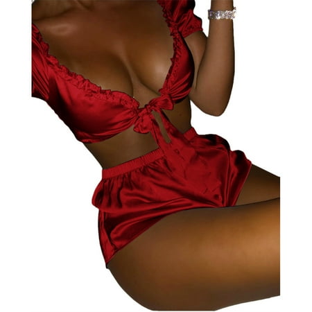 

SHerrylily Women Babydoll Nightwear Shorts Ruffled Vest Pajamas Set