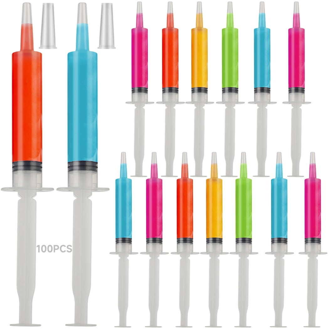 100 Pack 20ml Syringes with Tip Cap, Reusable Party Syringe, Durable Jello Shot Containers, Party Liquid Syringe for Jello Shot, Halloween, Christmas, Bachelorette Parties, Nurses