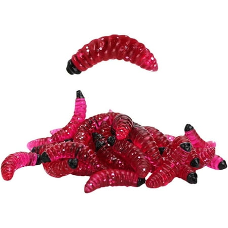 50PCS Fake Worms Realistic Soft Fishing Lures Plastic Lifelike Maggots Bread Worm for Fishing and Prank Props