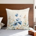 thumbnail image 4 of Blue Flowers Rustic Pillow Covers 16x16 Inch, Spring Vintage Botanical Floral Beige Linen Pillowcase with Invisible Zipper, Decorative Throw Pillow Covers Cushion Case for Couch Sofa Bed Living Room, 4 of 9
