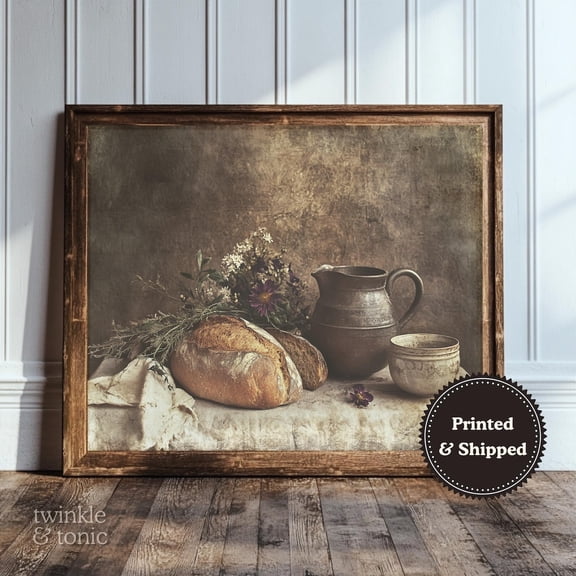 Country Kitchen Art Print Farmhouse Wall Dã©Cor Vintage Floral Still Life Poster Rustic Sourdough Theme UNFRAMED Poster, Wall Art for Decor, Present, 8x12