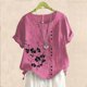 thumbnail image 1 of Fiudx Ofertas Del Día Camiseta de Verano con Cuello Redondo y Manga Corta para Mujer, Informal, con Botones Impresos, 1 of 3