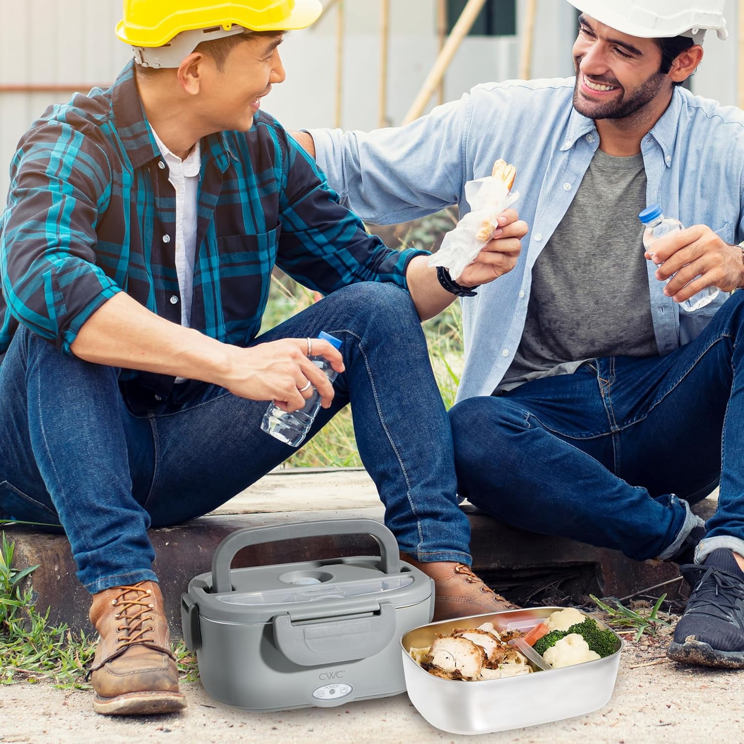 Cook With Color Heated Lunch Box Electric Food Warmer for Adults, Leakproof Insulated Portable Bento Box, 1.5L Grey