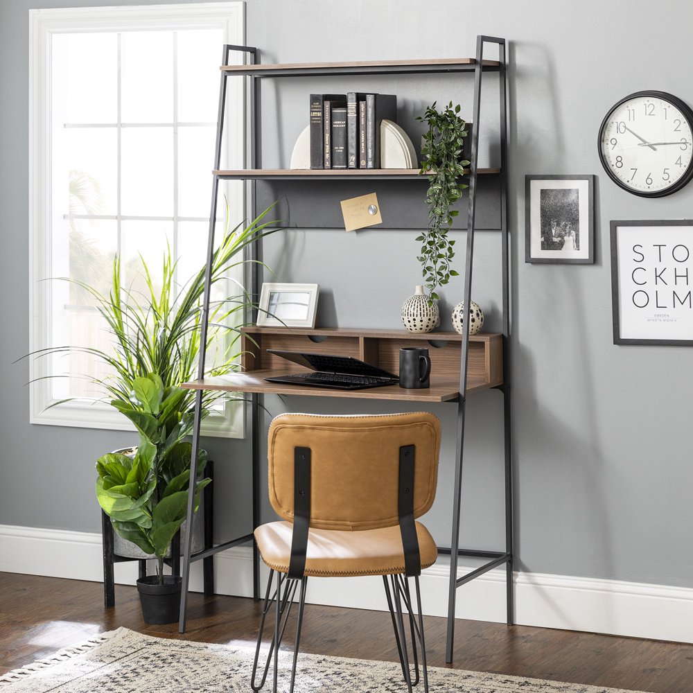 Woven Paths Modern Metal and Wood Ladder Computer Desk, Mocha Walmart