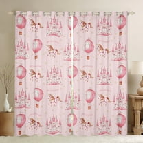 Manfei Pink Hat Air Balloon Black Out Curtains,Fairy Tale Castle Curtains Pack of 2 (42x63 Each),Western Cowgirl Horse Bedroom Curtains For Princess,Super Cozy Room Decor