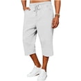 thumbnail image 4 of CIAKGIAF Shorts for Men Drawstring Elastic Waist Solid Rolled Cuff Capri Casual with Pockets Capri Shorts, 4 of 6