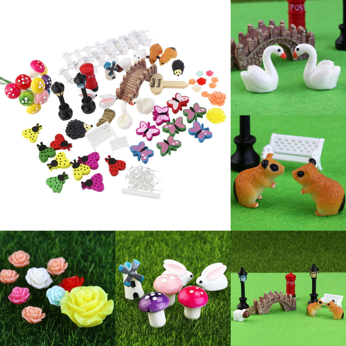 15pcs hedgehog & mushrooms Ornament Miniature Fairy Garden Pot Craft Accessories 