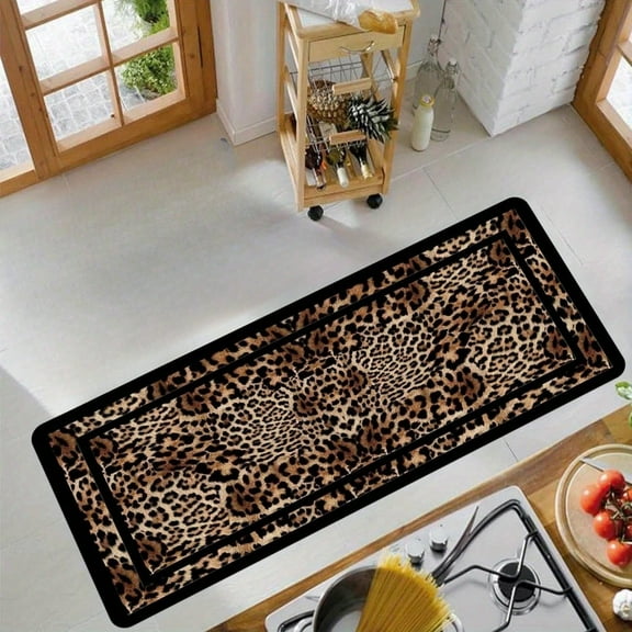 Elegant Leopard Runner Rug, Machine Washable Bedroom Bedside Mat, Kitchen Floor Mat for Living Room, Laundry Room, Hallway, Cushioned Non-Slip, Gifts for Halloween Christmas Fall Home Decoration