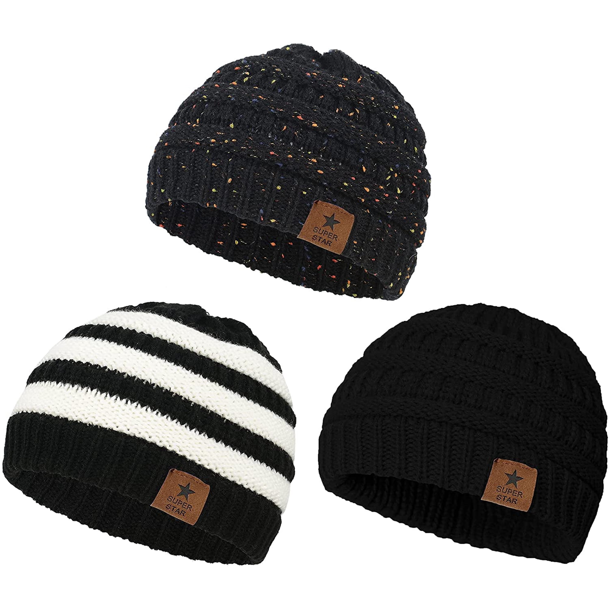 Baby Beanie 3 Pack Warm Knit Winter Hat for Toddler Boys Girls 6-36 Months
