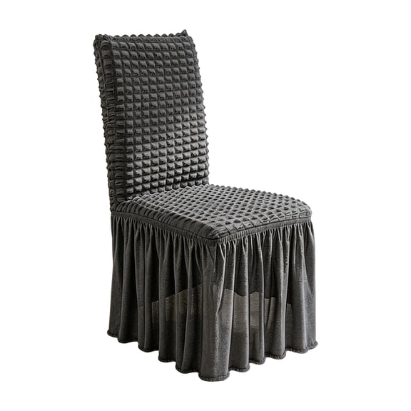 Stretch Dining Chair Slipcover with Bubble Texture and Ruffled Skirt, 1-Pack, Dark Gray, for Dining Room Table, Chair Cover