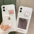 thumbnail image 2 of Compatible con funda de iPhone, lindo conejito de dibujos animados Kawaii, oso, ranura para tarjeta de crédito, billetera, protección de esquina transparente, cubierta suave a prueba de golpes Ph, 2 of 4