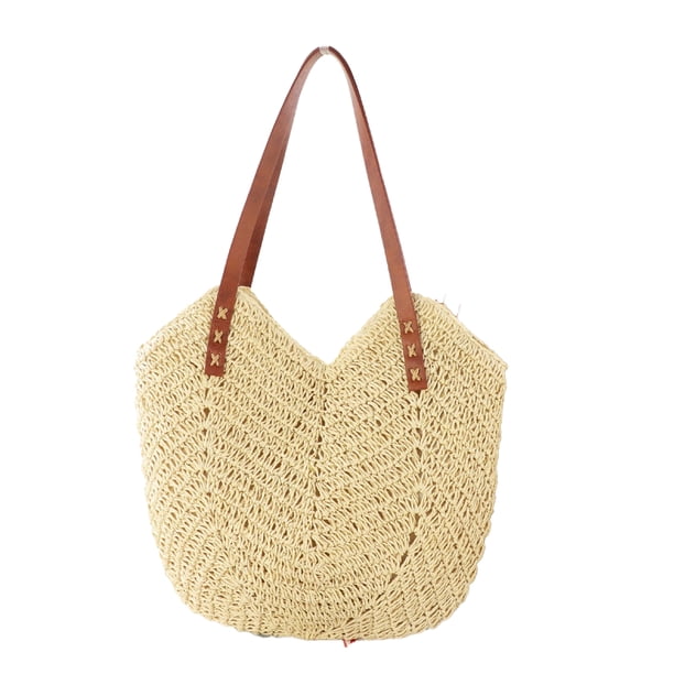 Bolso de paja para mujer, bolso de playa de verano, bolso de hombro grande de red de pesca tejida, bolso de paja