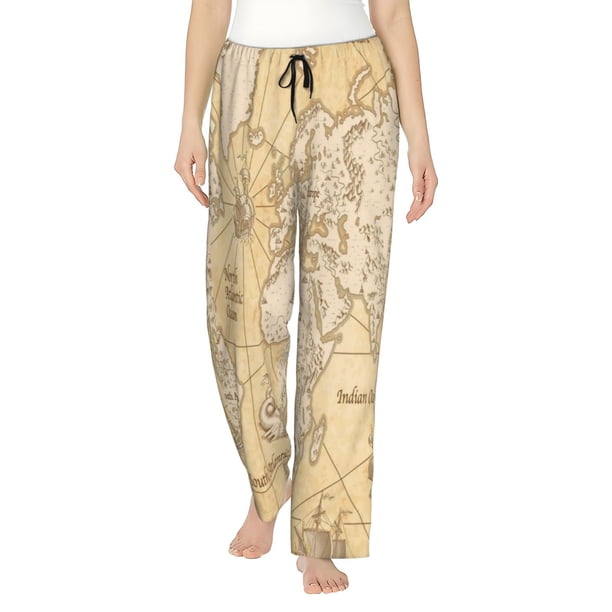 Balery World Map Pantalones de pijama para mujer, pijamas ultraligeros, pantalones de estar por casa-Small