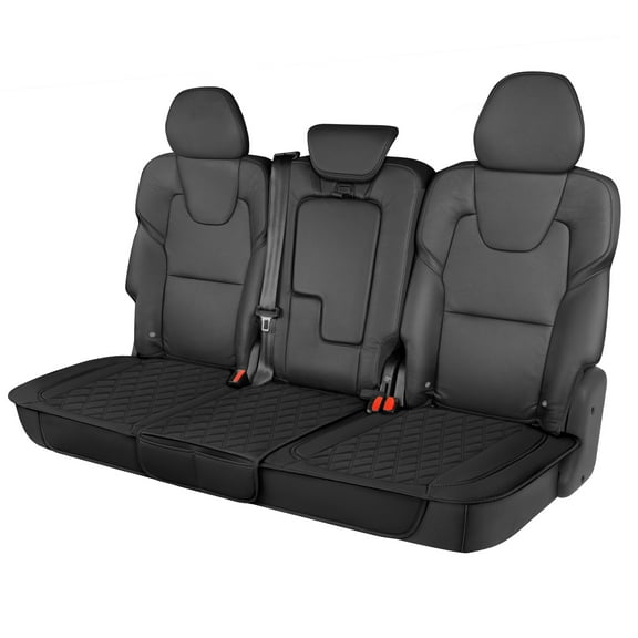 Motor Trend Rear Seat Cushion - Black Diamond Stitched Faux Leather Rear Seat Cover for Cars, Trucks, SUVs - Padded, Waterproof, Non-Slip Back Seat Cover with Storage Pockets