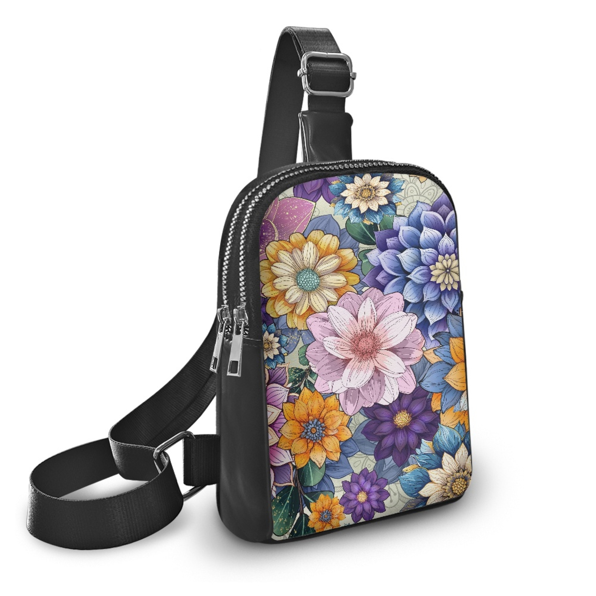 FOR U DESIGNS Boho Mandala Flower Small Sling Bag for Women PU Leather Crossbody Bags Fanny Pack Fashion Chest Bag for Dating Shopping Casual Shoulder Bag with 4 Card Slot