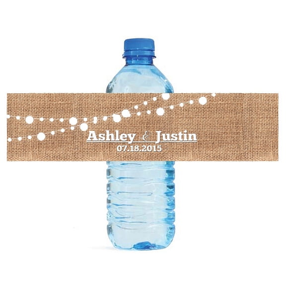 100 Burlap and White Market Lights Wedding Anniversary Engagement Party Water Bottle labels Bridal Shower