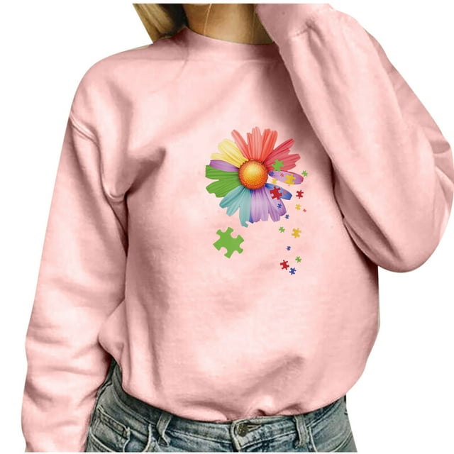 CEHVOM Femmes Décontractée Impression en Vrac Manches Longues Sweat-Shirts Hauts