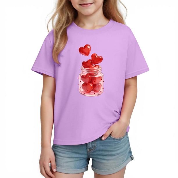 Blusas y camisas de manga corta con cuello redondo para niños y niñas, camisetas gráficas de manga corta, blusas con estampados bonitos para la temporada escolar.