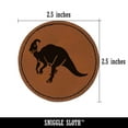 thumbnail image 2 of Parasaurolophus Dinosaur 2.5" Faux Leather Round Engraved Iron-On Patch - Brown, 2 of 6