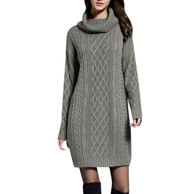 cfhntfmh Robes Chandails pour Femmes Hiver Chaudes Manches Longues Col Montant Chandail Hauts Robe Ample Tricotée Mini Robe