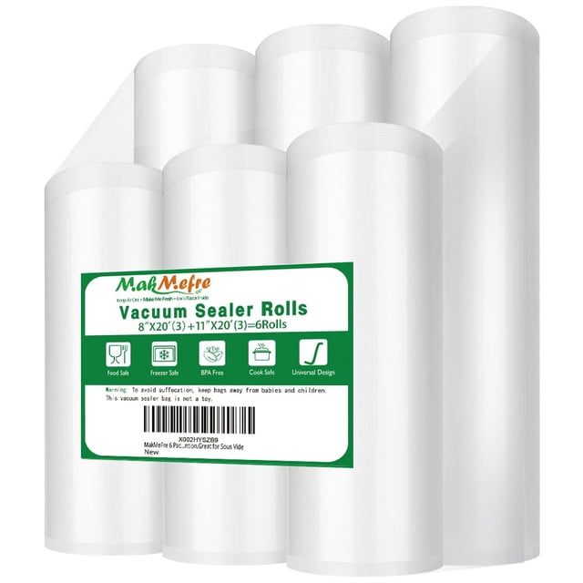 Rollos de Bolsas para Selladora al Vacío MakMeFre 6 Paquetes 20x200 cm (3 Rollos)