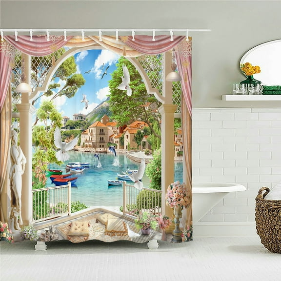 3D Bathroom Curtains Garden Flowers Rural landscape Printing Shower Curtains Scenery Waterproof Fabric Decor Curtain