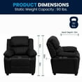 thumbnail image 3 of Deluxe Padded Contemporary Black Leather Kids Recliner with Storage Arms, 3 of 9
